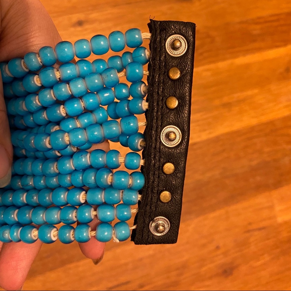 *RARE* PAMELA LOVE BLUE GLASS BEAD 12 STRAND CUFF - Picture 6 of 12